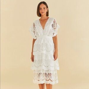 NWT FARM Rio | Off-White Richelieu Midi Dress | S